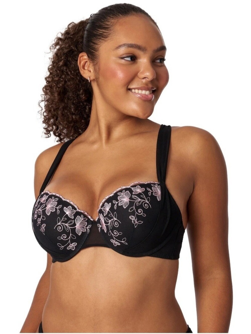 Adored by Adore Me Floral Embroidery & Mesh Sadie Push Up Bra Black Women's 38DD